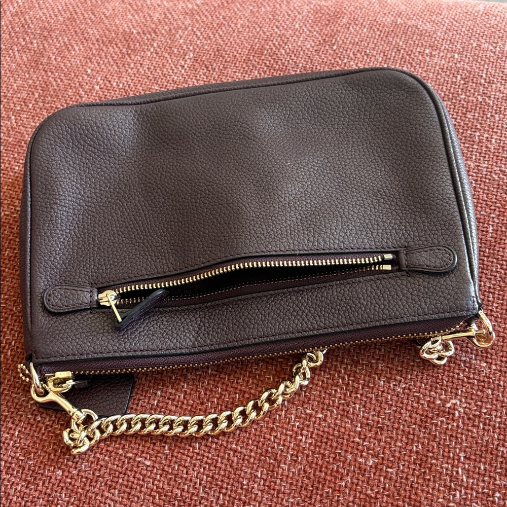 Coach Dark Brown Leather Shoulder Bag with Gold Chain - Picture 6 of 8